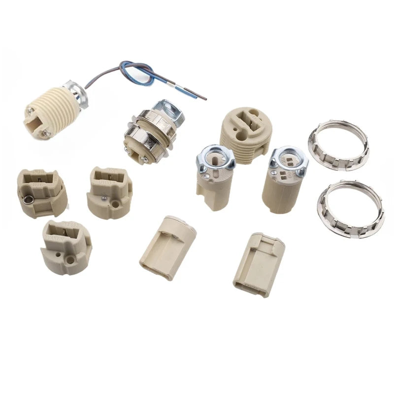 10pcs G9 Ceramic Lamp Holder, White G9 Halogen Light Bulb Base Socket with Ring,G9 Light Base Socket Kit Adapter