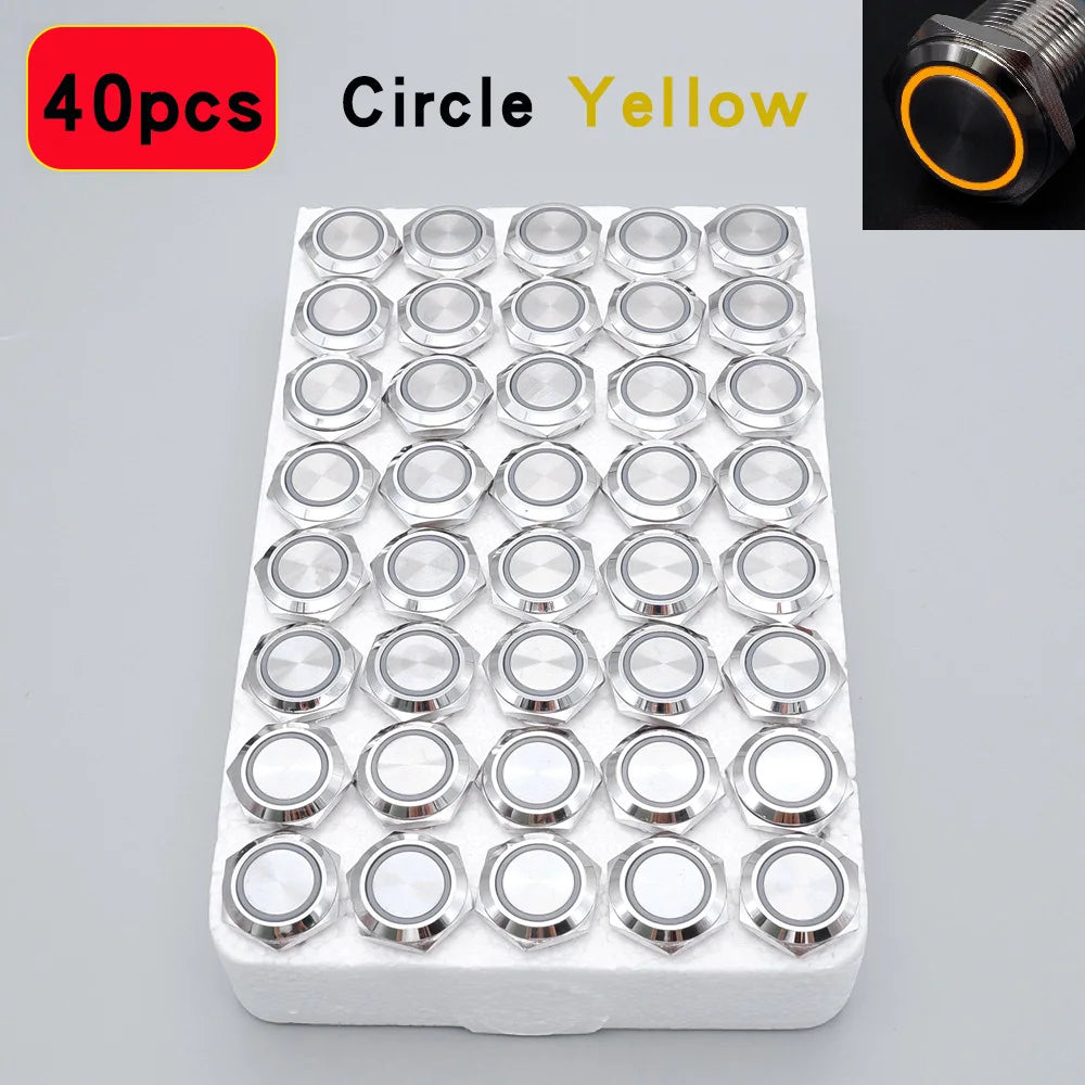 40pcs 16mm 19mm Metal Button Switch PC Power LED Light Waterproof Car Start On Off Momentary Latching 3V 5V 6V 12V 24V 220V Red
