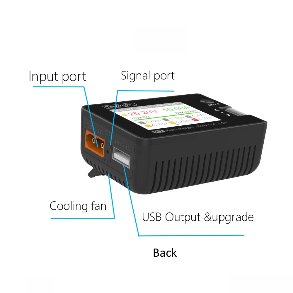 ToolkitRC M7 200W 10A Balance Charger Discharger With ADP100 for 1-6S Lipo Battery Voltage Servo Checker Receiver Signal Test