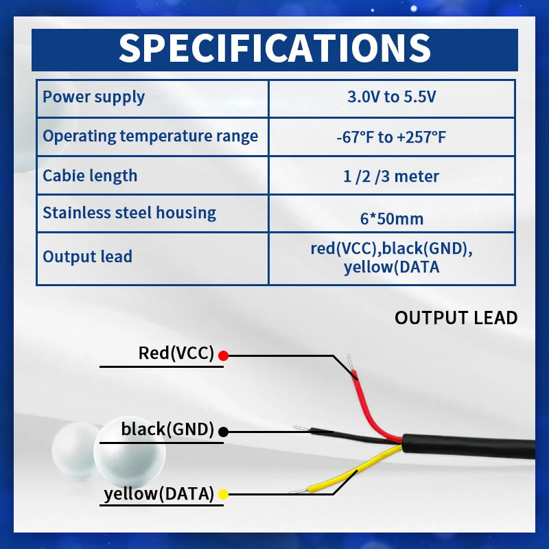 1PCS DS18B20 Temperature Probe Sensor Stainless Steel Package Waterproof Digital Temperature Sensor 1M/2M/3M