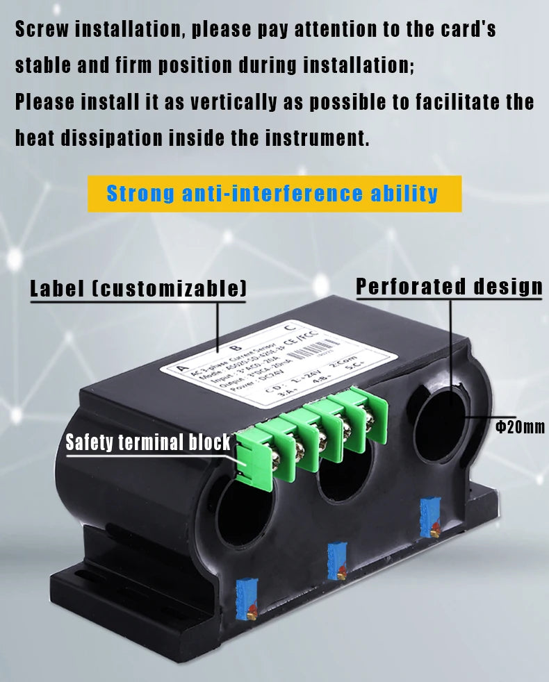 3ph AC Current Transmitter 4-20mA 0-20mA 0-5V 10V RS485 Output 3-phase Current Mutual Sensor Perforated Hall Current Transducer