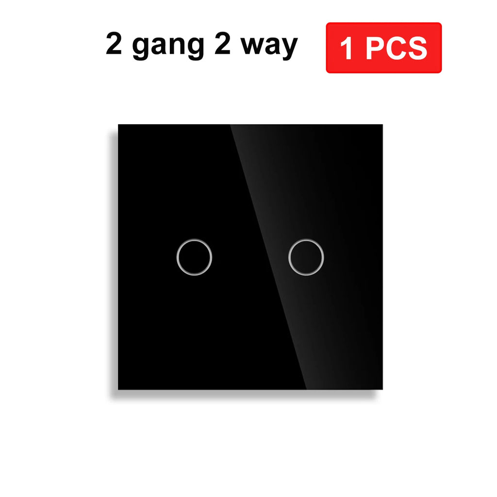 NYWP EU 86*86mm 1Gang 2Way Dual Touch Switch Tempered Glass Panel Stair Switch Bedroom Sensor Switches Cross No Need WI-FI