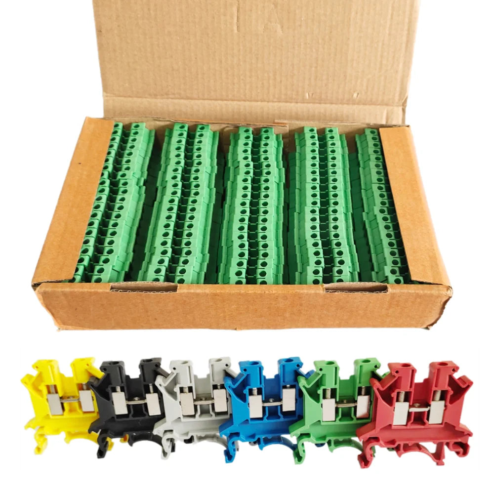 10/50/100PCS UK2.5B DIN Rail Terminal Block Screw Clamp Connector UK2.5 2.5mm² Cable Electrical Connector