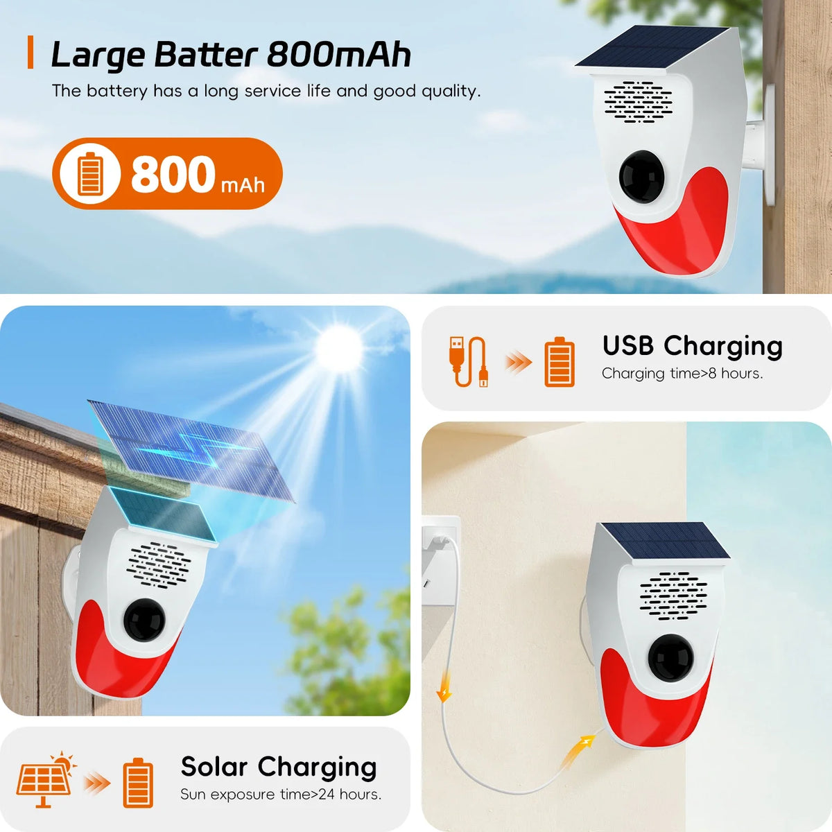 120db Solar Infrared Motion Alarm Sensor Remote Control Siren Strobe Light DIY Voice Announcer Outside Weatherproof PIR Sensor