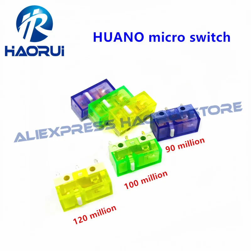 10Pcs HUANO Transparent Green Yellow Purple micro switch 90 / 100 / 120 million click lifespan computer mouse microswitch button