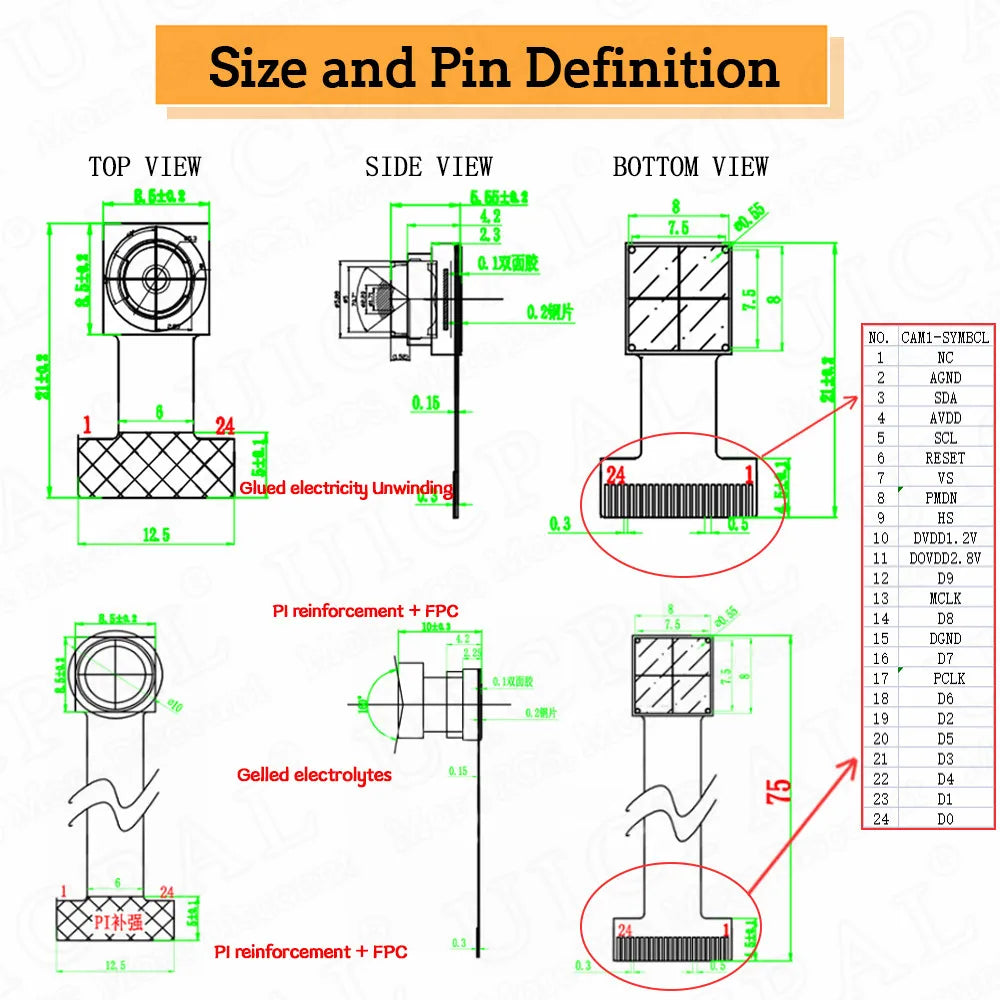 NEW OV2640 Camera Module for ESP32 CAM Camera Module 2MP 222 200 180 66 120 160 Degree 650nm 850nm Night Vision DVP 24PIN 0.5MM