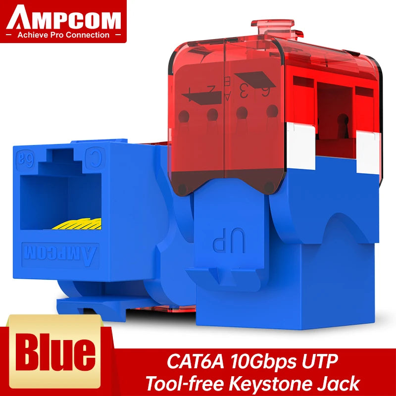 AMPCOM CAT6A CAT6 Tool Less Keystone Jack,  RJ45 UTP Keystone Module Adapter No Punch-Down Tool Couplers Modular Connector