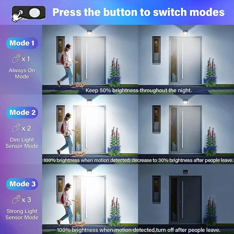 1/2/4Pcs Solar Wall Lights Outdoor Durable 128LED Motion Sensor Security Lamps with 3 Lighting Modes Waterproof for Garden Yard