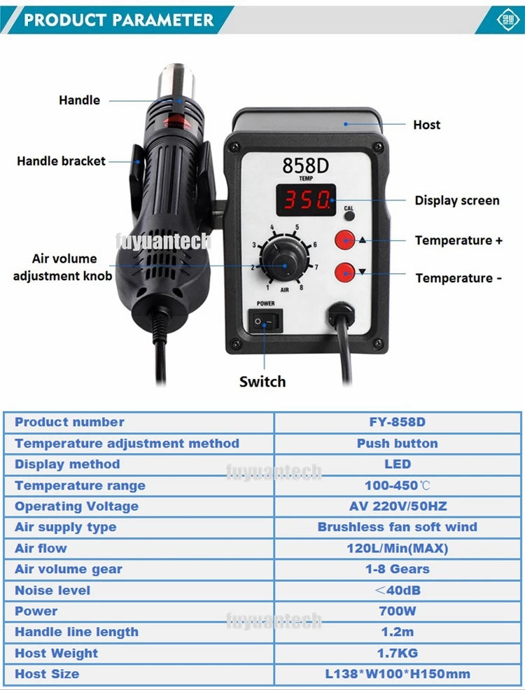 858D Led Digital 700w Heat Gun Welding Repair Tool Hot Air Gun Micro Rework Soldering Station