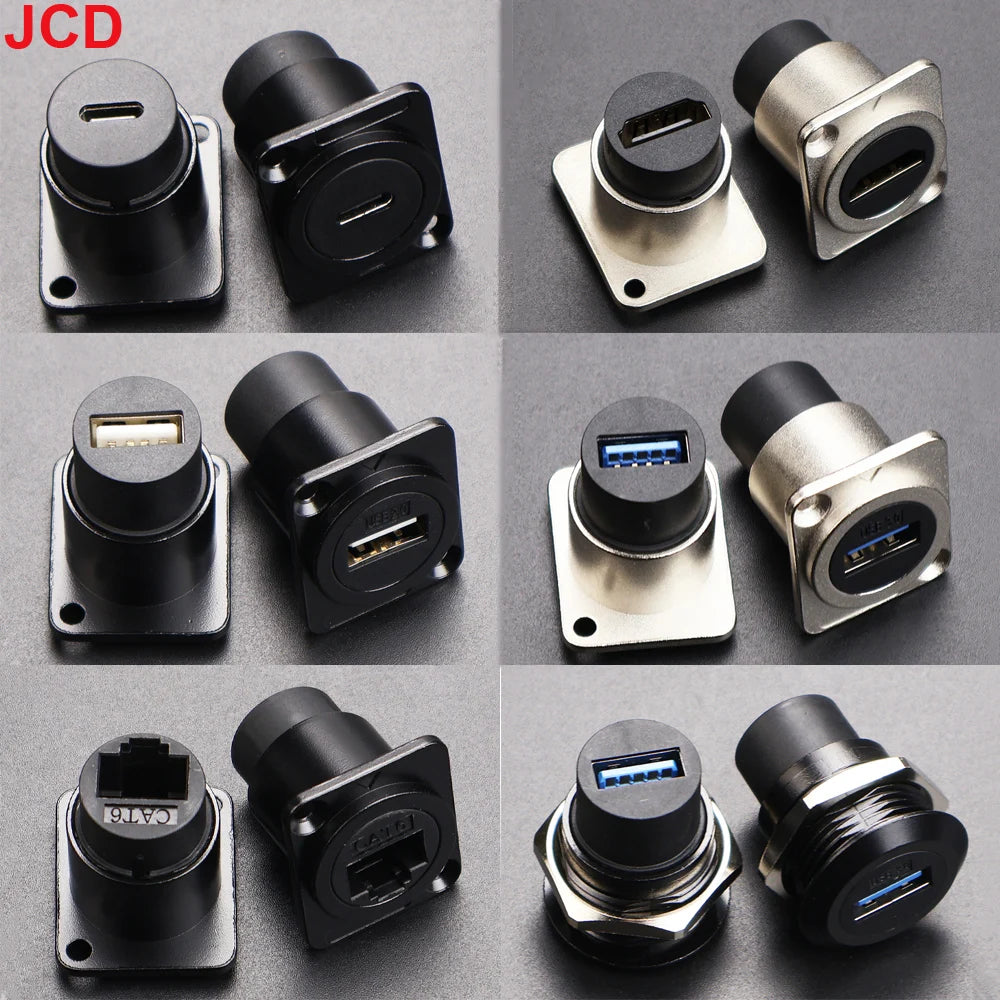 JCD 1pcs Metal D Type Module RJ45 CAT6&USB 2.0/3.0&Type C&HDMI-Jack Socket Through Network Panel Mounting Electronic Connector