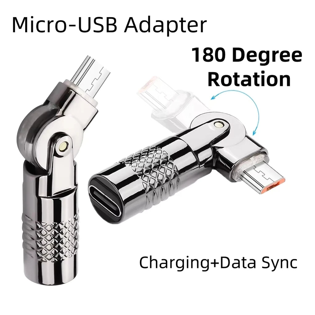 USB C to Micro USB 180° Rotating Charging Connector Type-C Female to Micro-USB Male Rotatable Adapter 5V 3A, 480Mpbs Transfer