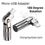 USB C to Micro USB 180° Rotating Charging Connector Type-C Female to Micro-USB Male Rotatable Adapter 5V 3A, 480Mpbs Transfer