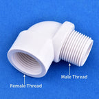 1/2" 3/4" 1" White PVC 90° Elbow Connector Female-Male Thread Garden Irrigation Supply Pipe Joint Aquarium Fish Tank DIY Tools