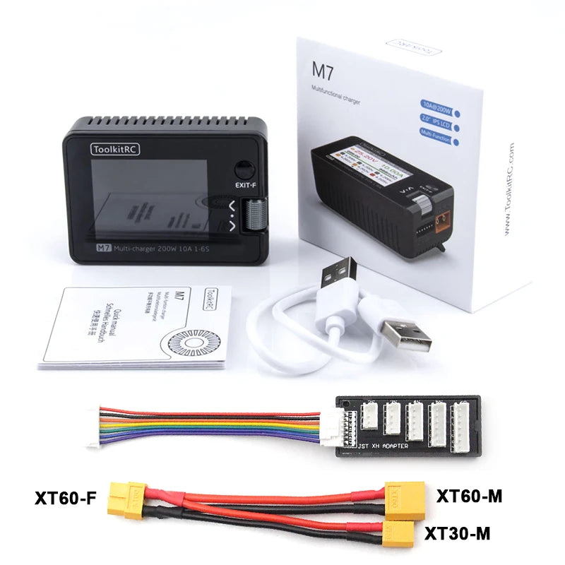 ToolkitRC M7 200W 10A Lithium Battery Balance Charger Discharger 1-6S Lipo With Voltage Servo Checker ESC Receiver Signal Tester