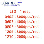 1 reel/3000pcs 0402 0603 0805 1206 SMD LED Red Yellow Green White Blue Orange Purple  warm white ice blueLight Emitting Diode