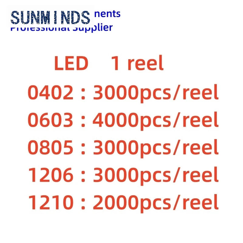 1 reel/3000pcs 0402 0603 0805 1206 SMD LED Red Yellow Green White Blue Orange Purple  warm white ice blueLight Emitting Diode