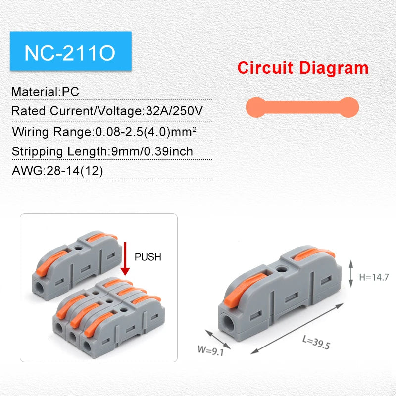 10/25PCS Lever Nut 221 Quick Splicing Multiplex Butt Wire Connector Compact Electrical  1 to 1 Inline Terminal Block for Home