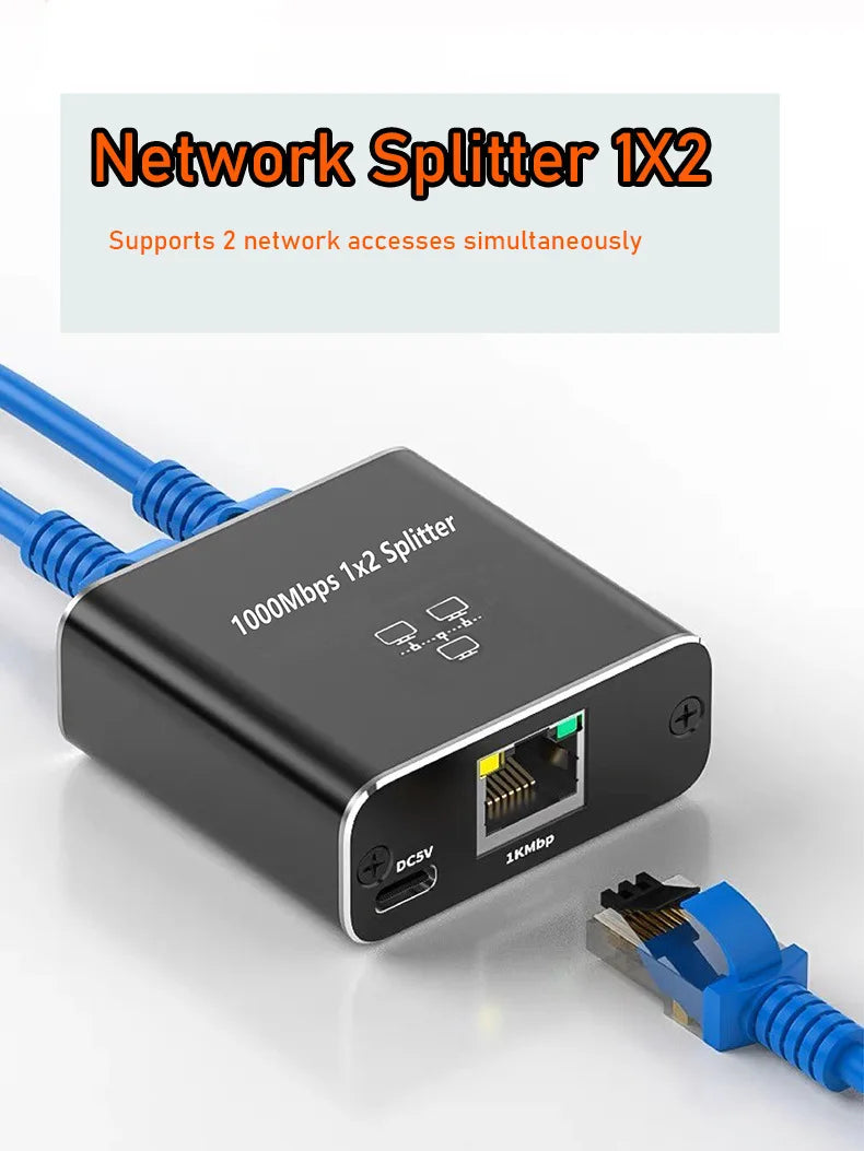 RJ45 Splitter 1 to 2 Ethernet Adapter Internet Network Cable Extender RJ45 Gigabit Connector Coupler for PC TV Box Router Cat6