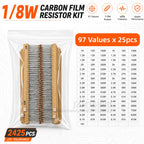 Carbon Film Resistor Kit 1/8W 1/4W 1/2W 1W 2W 3W 5W 5% 4 Band Through Hole Axial Lead Resistor DIY Electronic Components