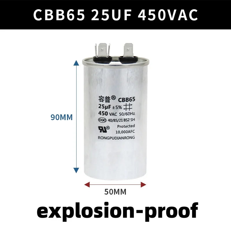 CBB65 450V Motor Capacitor Air Conditioner Compressor Start Capacitor 5uF 6uF 20uF 25uF 30uF 35uF 40uF 45uF 50uF 60uF 70uF