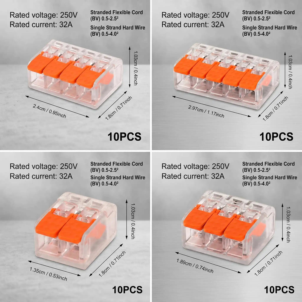 10-150PCS Universal Electrical Quick Wire Connectors 2/3/4/5 Port Plug-in Terminal Block DIY Cable Kit 28-12AWG 250V 32A