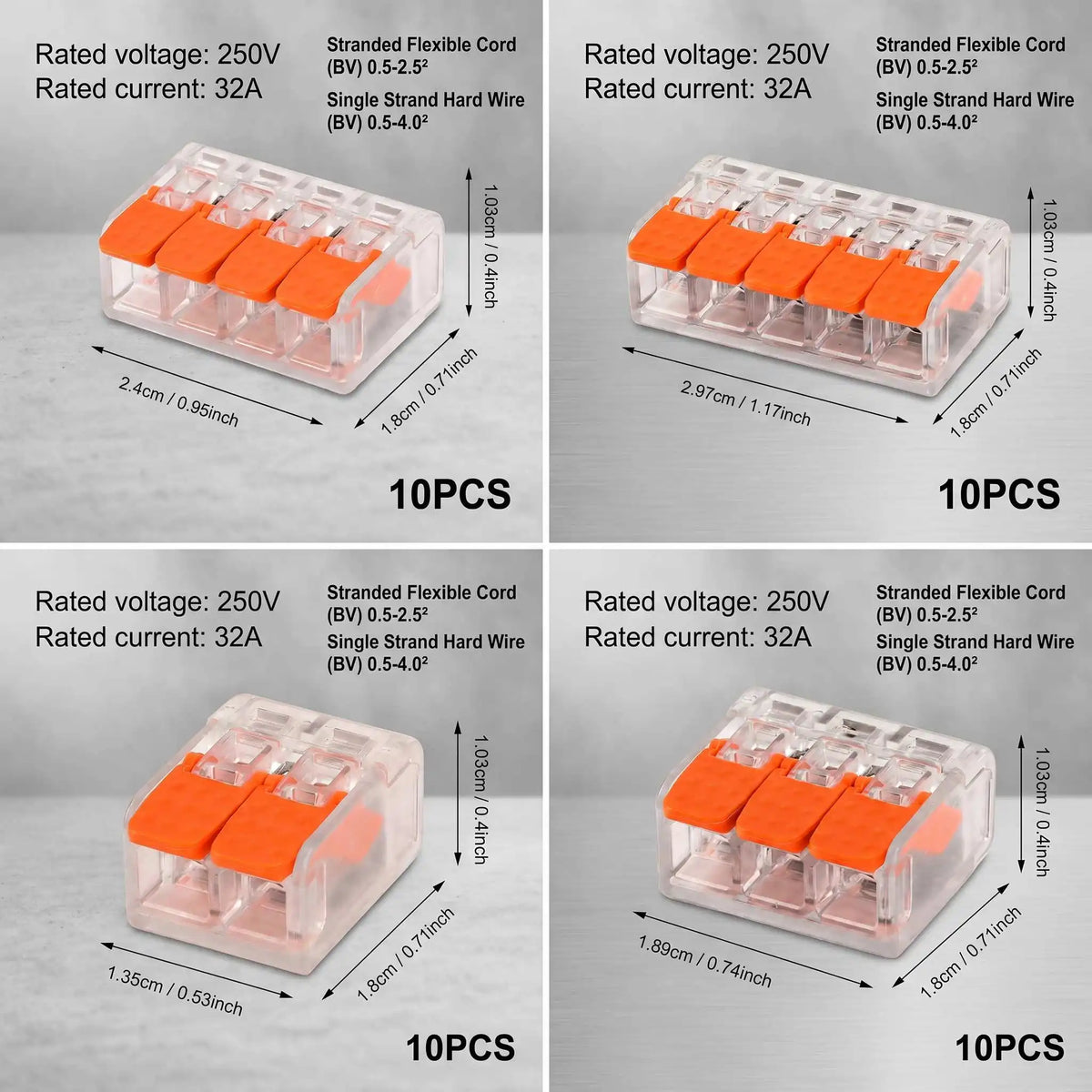 10-150PCS Universal Electrical Quick Wire Connectors 2/3/4/5 Port Plug-in Terminal Block DIY Cable Kit 28-12AWG 250V 32A