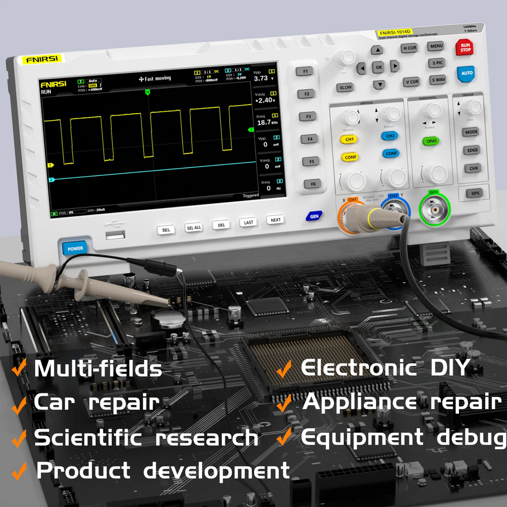 FNIRSI-1014D Dual Channel Desktop Digital Oscilloscope 100MHz* 2 Analog Bandwidth 1GSa/s Sampling Rate 10Mhz  Signal Generator
