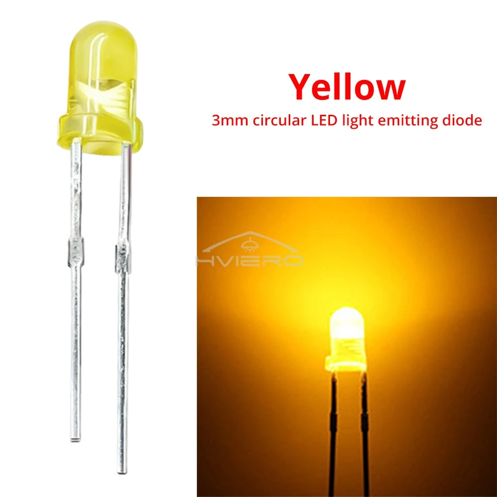 100-1000X 3mm Ball Bulb Led White Green Yellow Blue White Red Ultra Bright Light Emitting Diode Round Head with Edge Short Feet