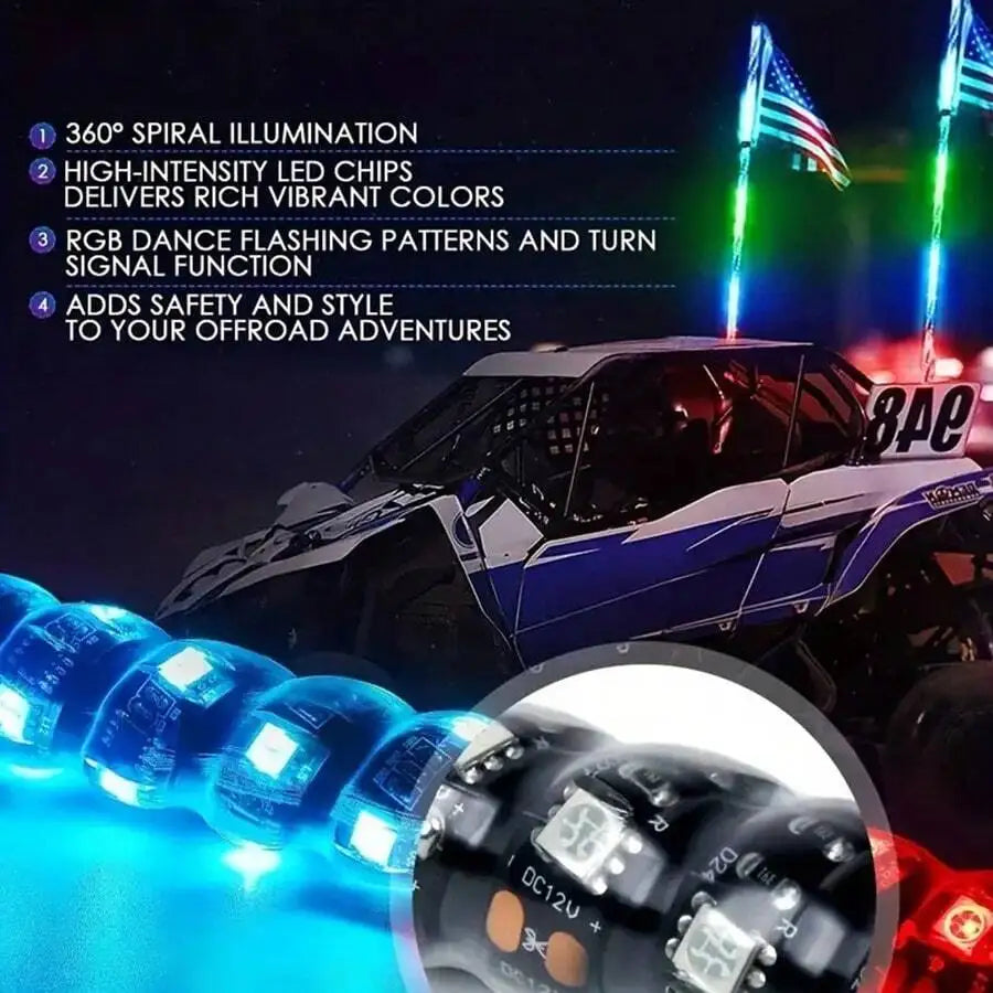 Nilight  3-6FT RGB LED Whip Light, Spiral Neon Flagpole Lights With Remote Control Color Changing Lights for ATV UTV Buggy 2PCS