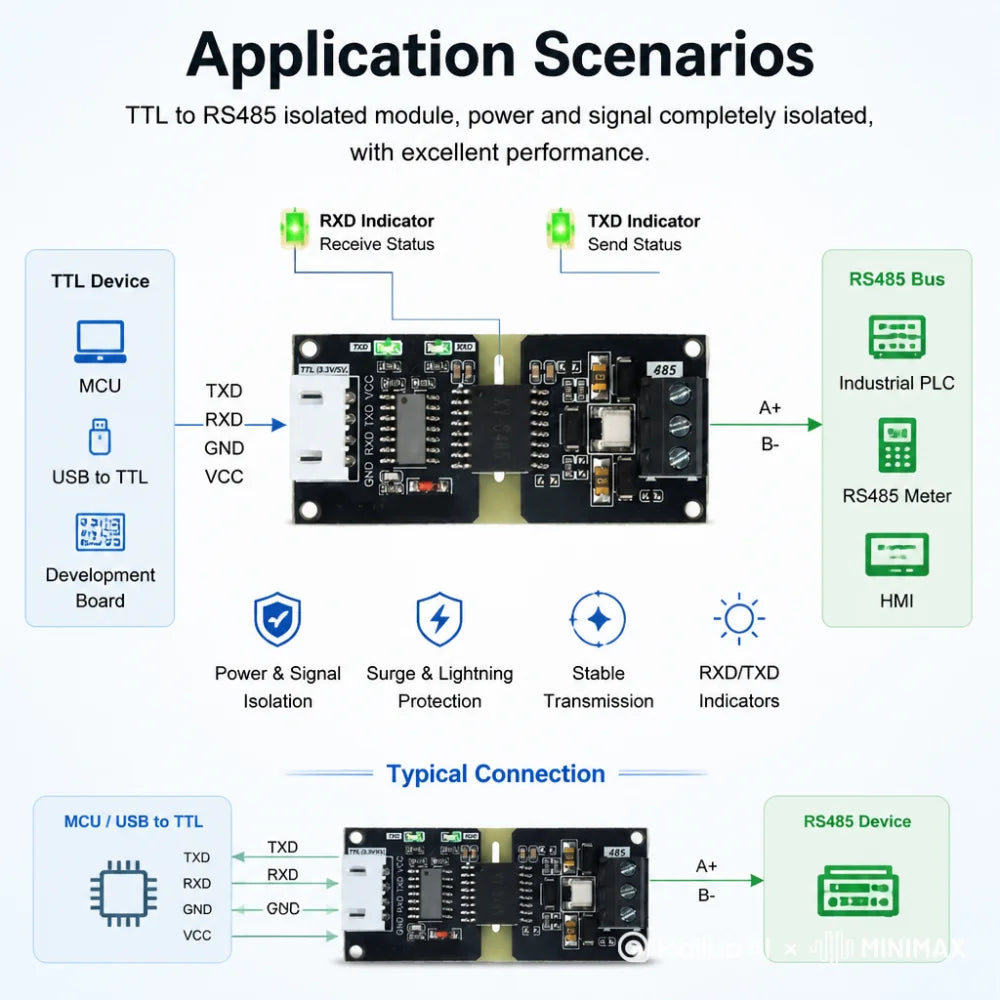 DC 3-5V TTL Turn To RS485 Module 485 To Serial UART Level Mutual Conversion Hardware Automatic Flow Control Power Supply Module