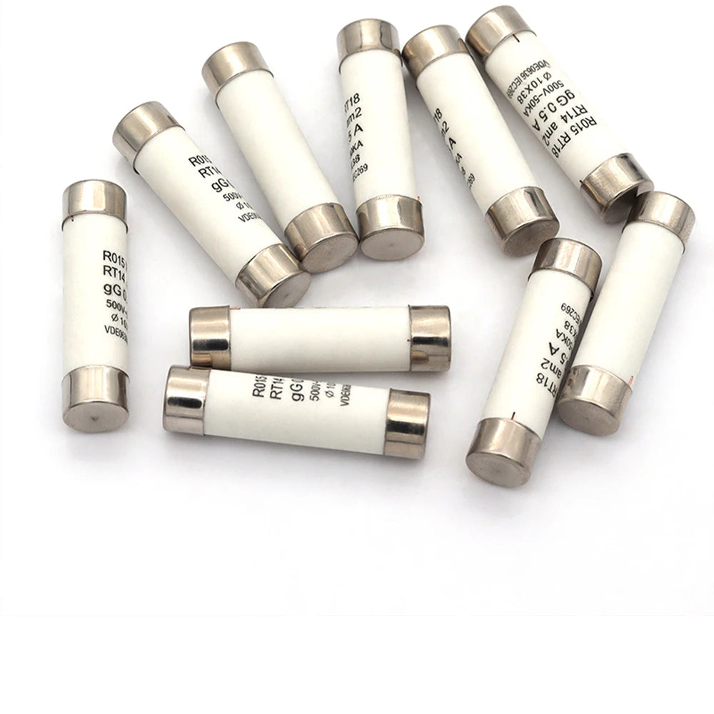 5Pcs 10*38 Fast blow Ceramic Fuse 10x38mm Fuse 500V 0.5A 1A 2A 4A 5A 6A 8A 10A 16A 20A 32A RO15 RT18 RT14