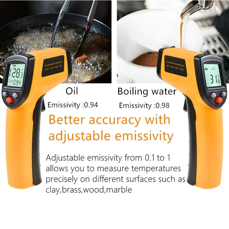 Digital Infrared Thermometer Non-Contact Temperature Gun LCD Backlight Temperature Meter For Industrial Kitchen Outdoor
