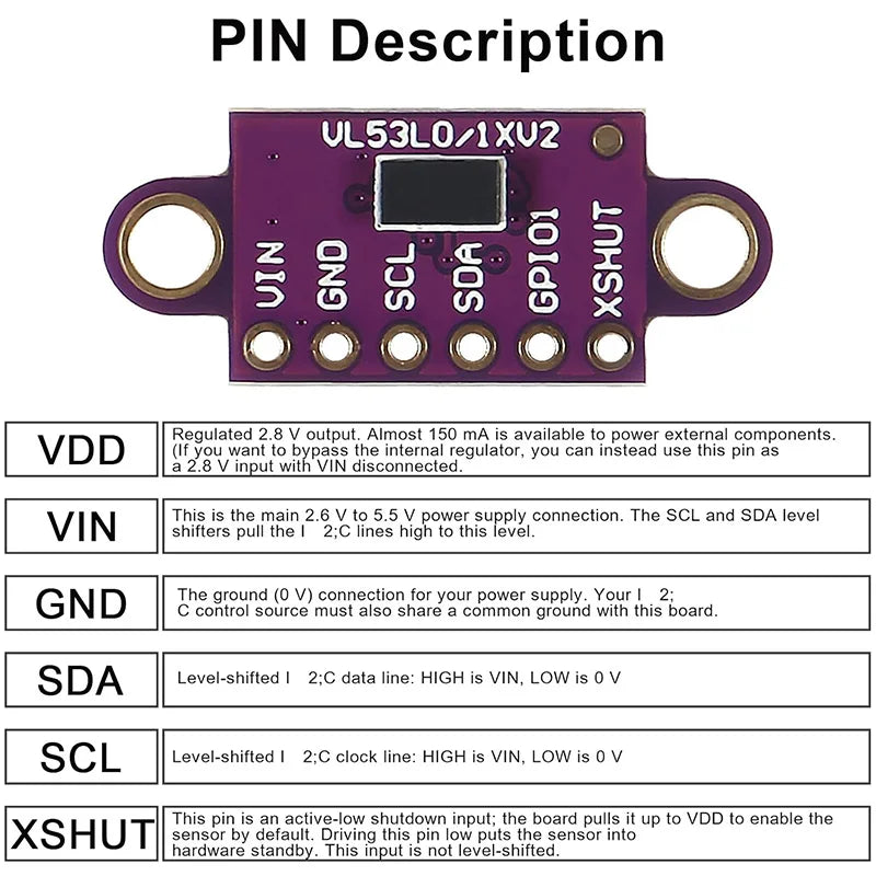 VL53L0X Time-of-Flight Laser Ranging Sensor IIC GY-530 VL53L0X VL53L1X V2 Laser Distance Module High Accuracy