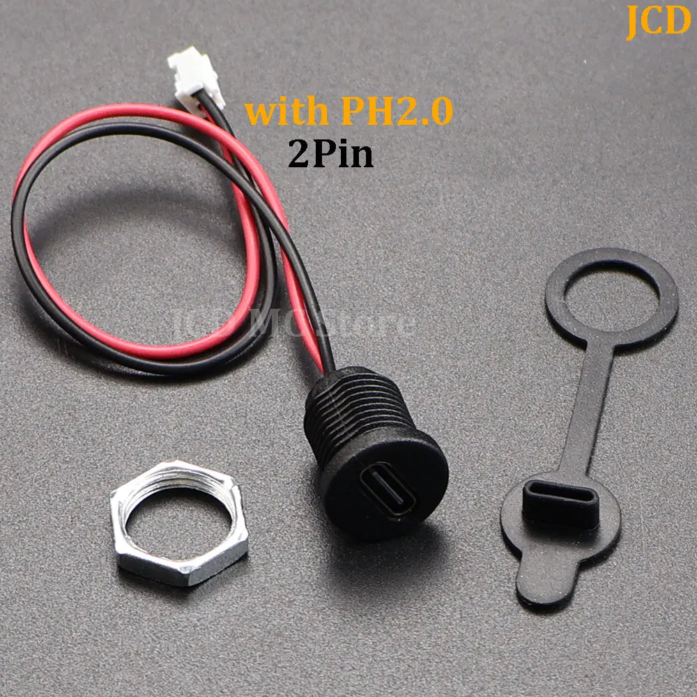 USB-C 2P 4P High Current Charging Socket with PH2.0 Nut Snap Lock Plate USB TYPE-C Female Waterproof Connector Charging Interfac