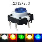 10PCS 12X12X7.3mm With Light Led 3V 6Pin DIP Momentary Push Button Not Fixed Tact Switch Illumination Button PCB Mounting