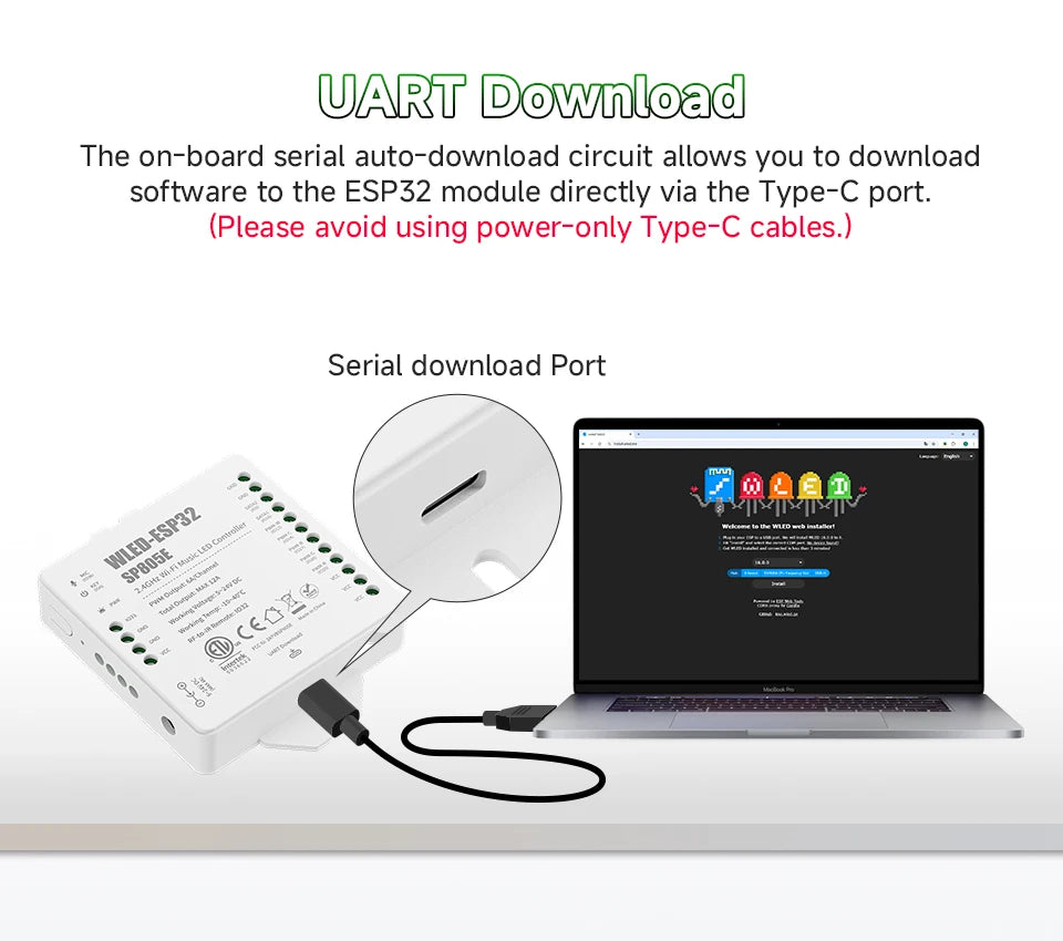 SP805E ESP32 WLED Controller WiFi Music LED Controller for Addressable WS2811 WS2812 WS2814 WS2815 SK6812 PWM CCT RGB Cob Strips