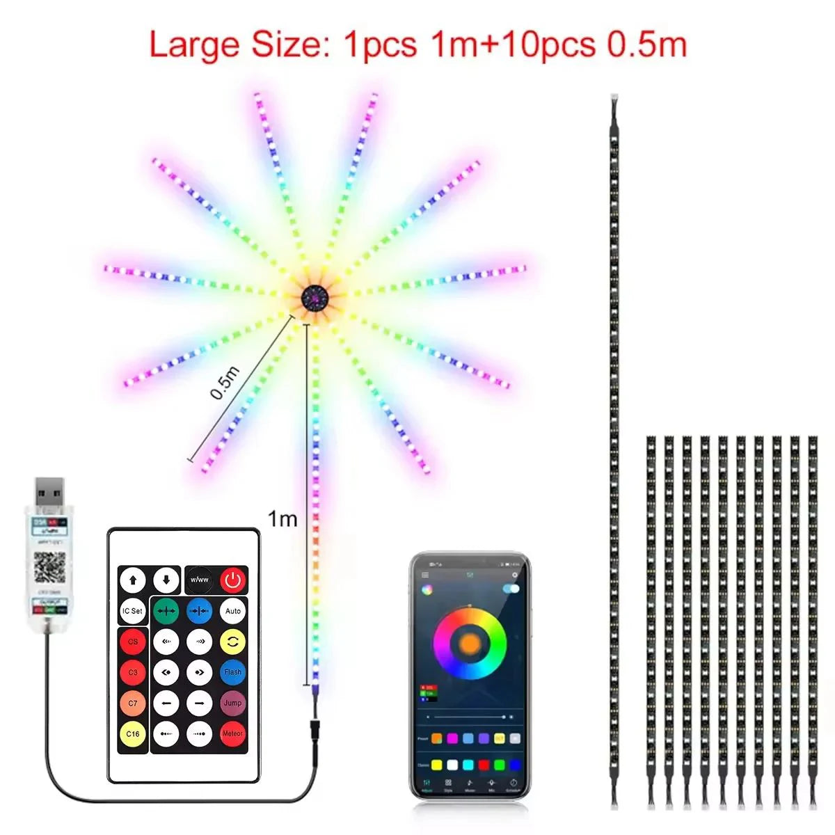 RGBIC Firework Strip Lights LED USB Powered Room Decor with Realistic Blooming Visuals BT APP Control Neon Strip USB 5V Changing Smart Lamp Sync Music Bedroom Decor Dream Light
