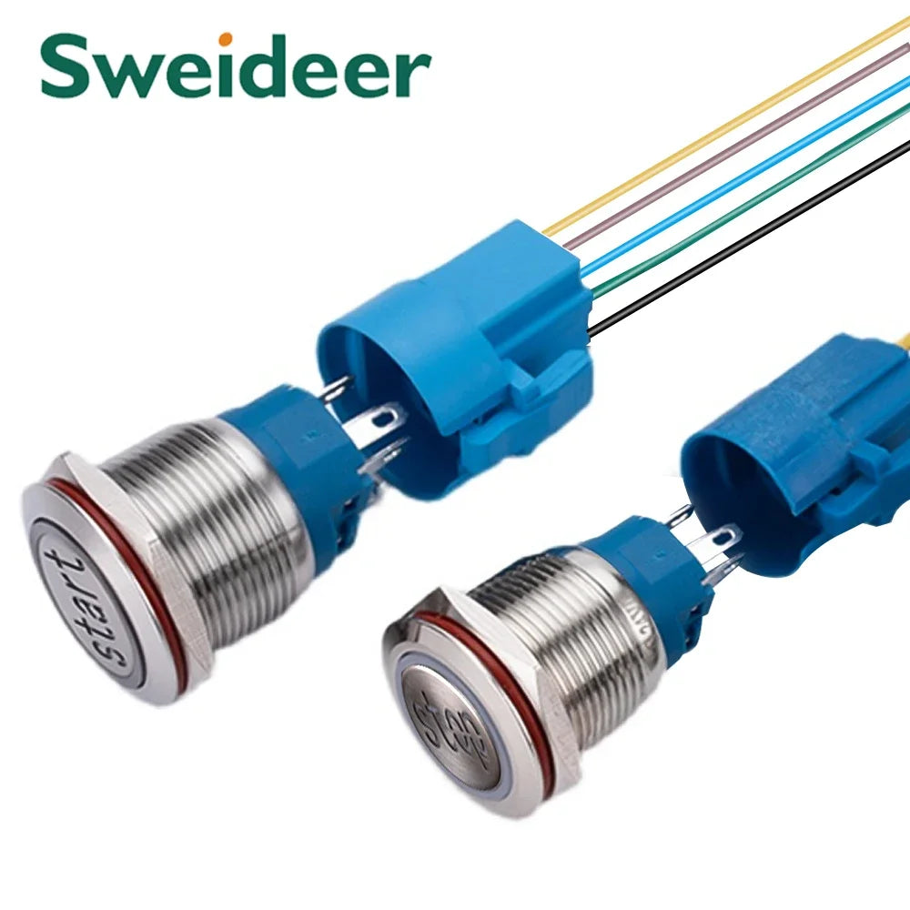 12/16mm Flat LED Illuminated Reset Latching Ring LED Metal Push Button Switch Waterproof On Off with Power Symbol