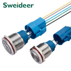 12/16mm Flat LED Illuminated Reset Latching Ring LED Metal Push Button Switch Waterproof On Off with Power Symbol