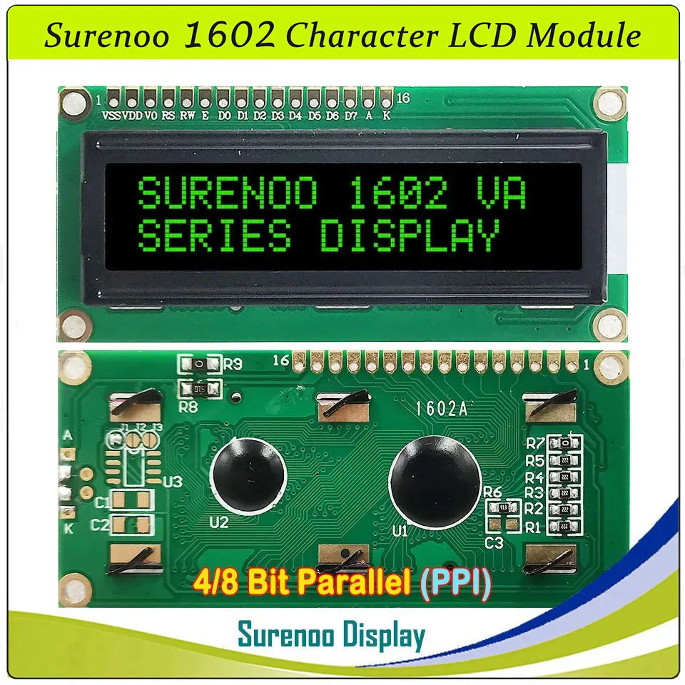 Surenoo 1602 16X2 162 5V 4-Bit 8-Bit Parallel Character LCD Module Display Screen Panel LCM STN Yellow Green Blue White Sky Blue