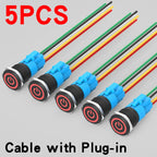 5PCS 16/19/22mm Metal Button Switch  Black Shell Flat Head Waterproof LED Momentary Reset Latching Button Switch 12V 24V 220V