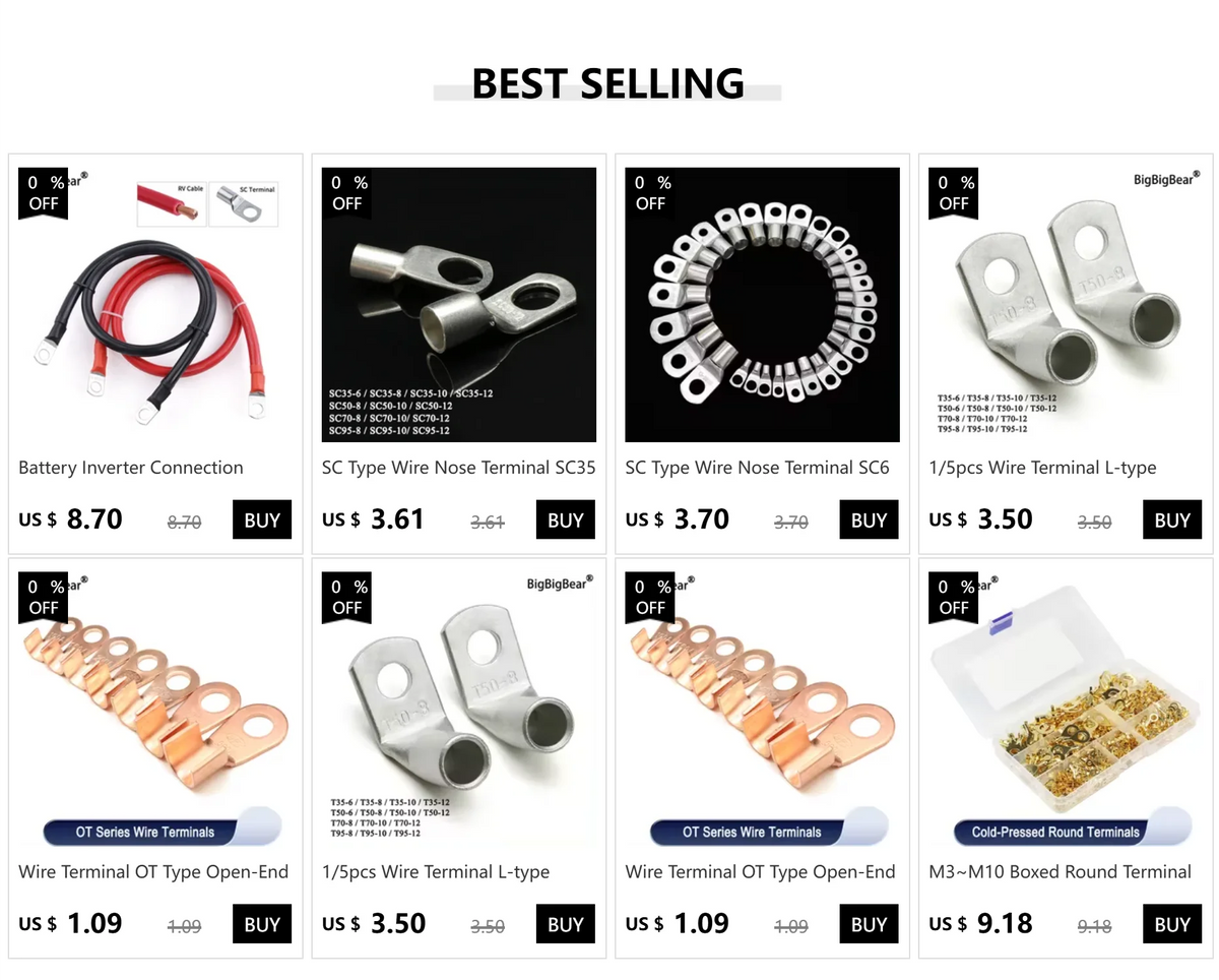 Wire Terminal OT Type 3A 5A 10A 20A 30A 40A 50A 60A 80A Red Copper Bare Nose Lugs Crimp Open Mouth Cable Crimp Terminals