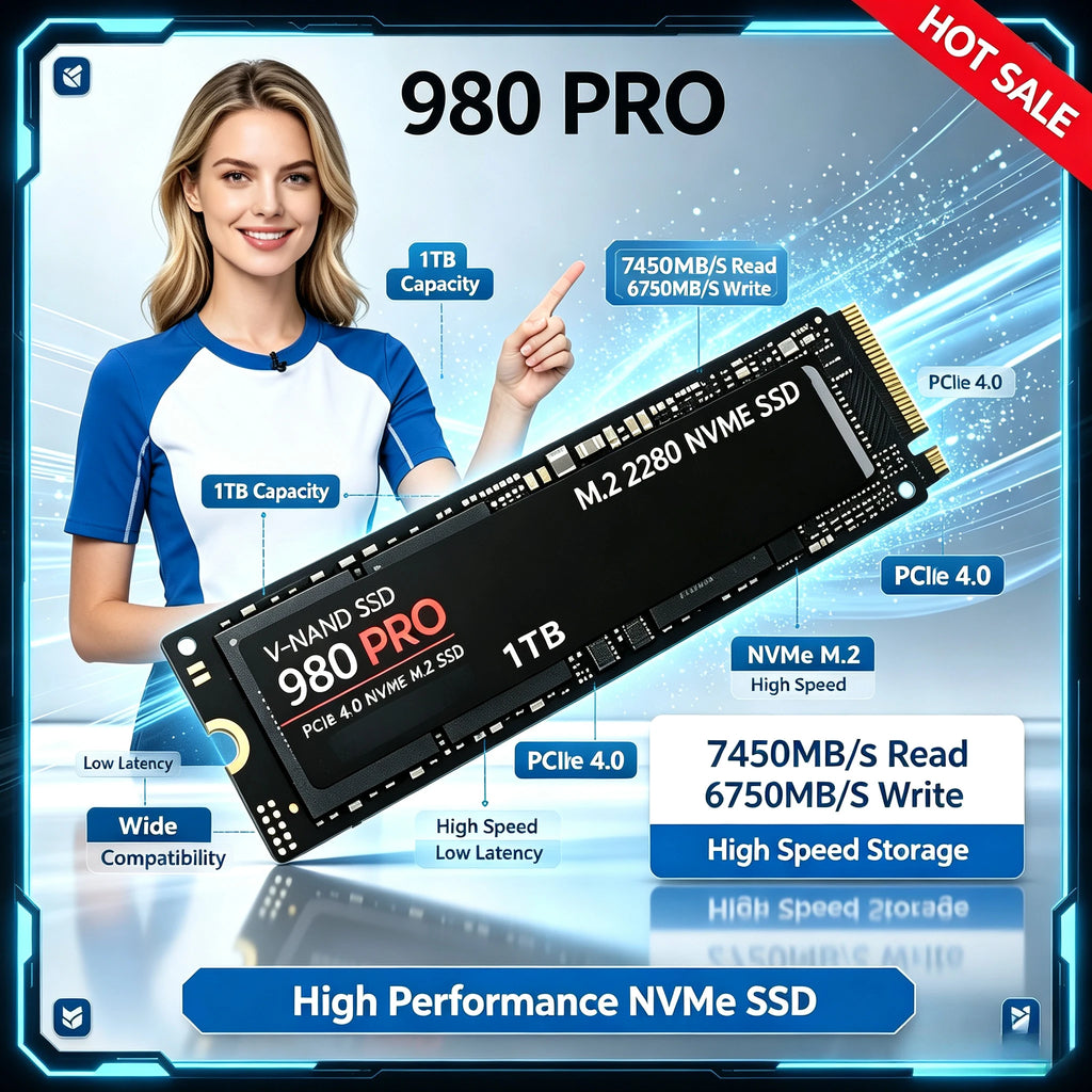 Original 980Pro 4TB M.2 2280 SSD, PCIe Gen4 x4, 3D TLC NAND, Heat Sink, Stable High Performance for Laptops & Desktops.
