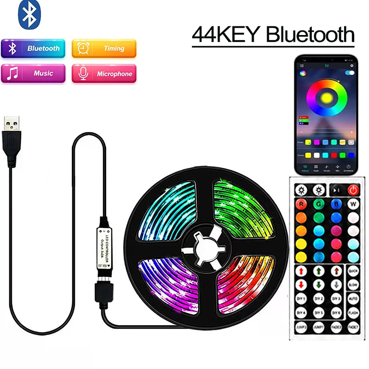 18/LEDs Strip Lights RGB 5050 5M 10M 20M 30M Bluetooth WIFI IR Control Music Sync 5V For Bedroom TV Wall Living Room Decor Party