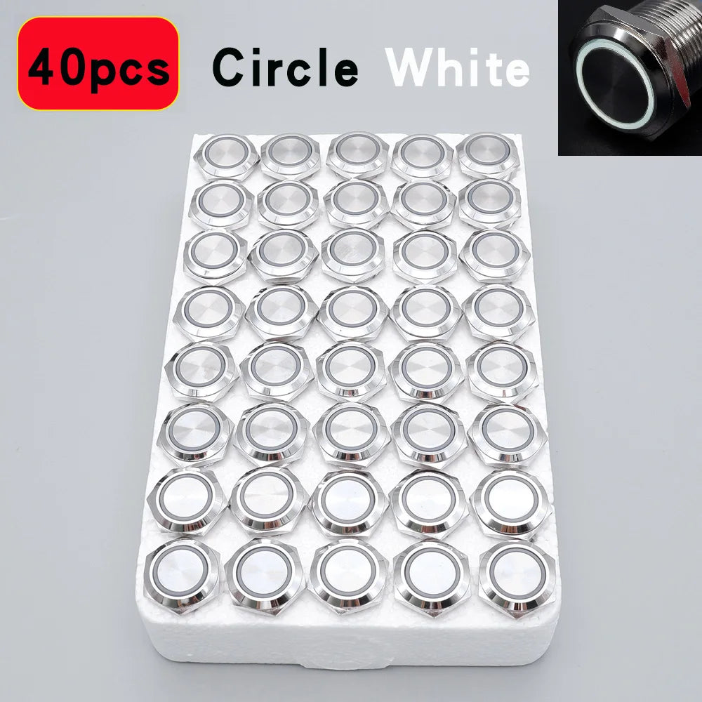 40pcs 16mm 19mm Metal Button Switch PC Power LED Light Waterproof Car Start On Off Momentary Latching 3V 5V 6V 12V 24V 220V Red
