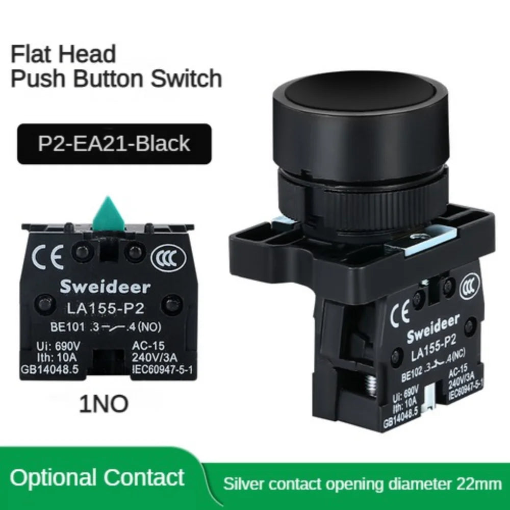 22mm Push Button Switch Momentary Reset ON OFF 12V/220V/48V/24V Black NC NO Power Button for Electrical Industrial Panelboard