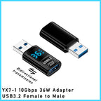 Digital LED Display USB 3.2 Adapter 36-60W 10Gbps Laptop Type-C Converter Data Transmission Smart Chip Power Meter Tester