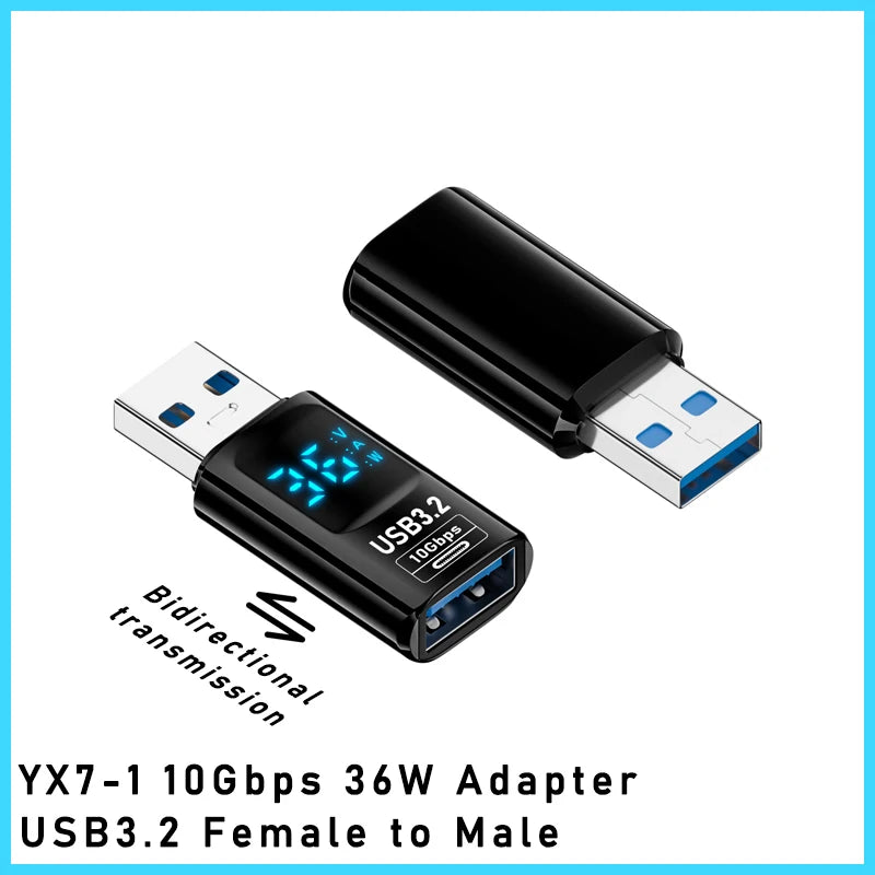 Digital LED Display USB 3.2 Adapter 36-60W 10Gbps Laptop Type-C Converter Data Transmission Smart Chip Power Meter Tester
