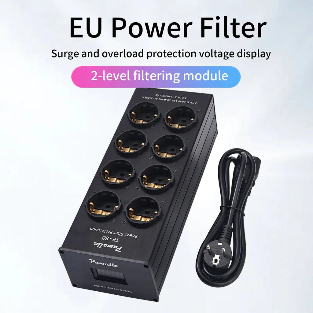 Pwalle TP80 European standard power filter, anti surge socket, multifunctional display screen