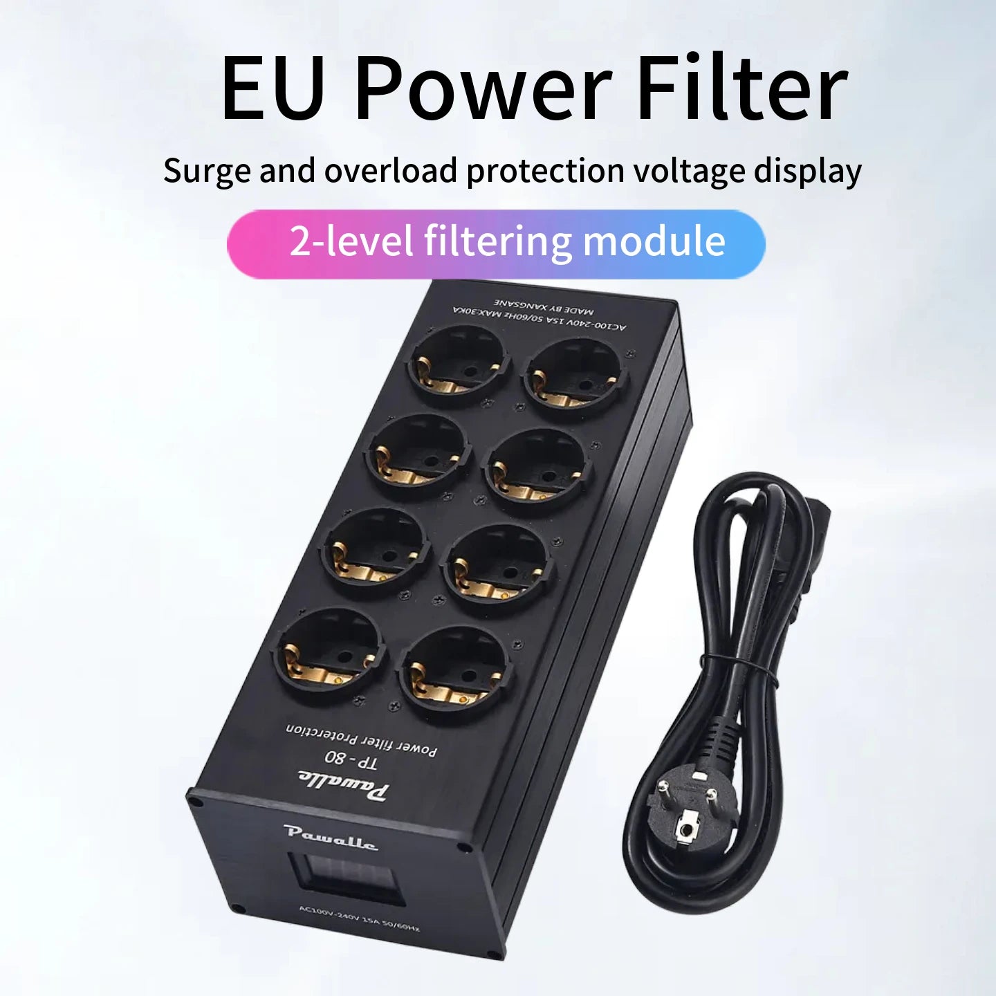 Pwalle TP80 European standard power filter, anti surge socket, multifunctional display screen